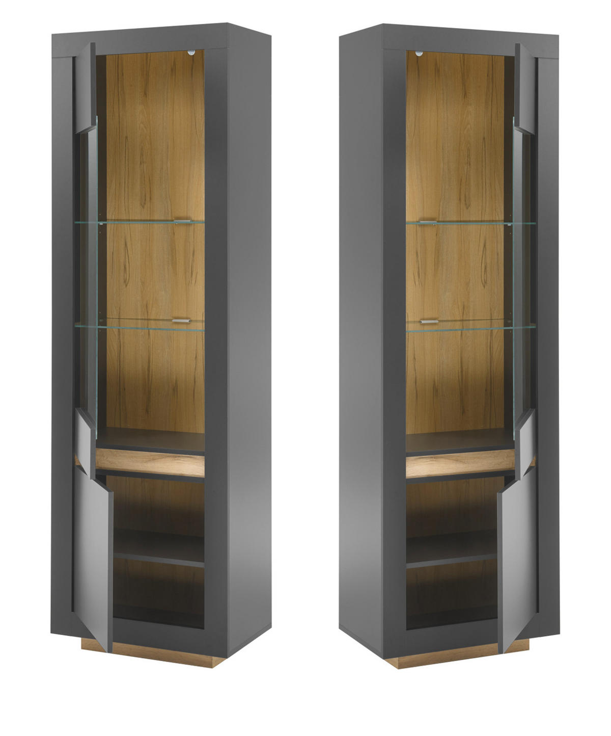 VITRINE anthrazit, Wotan Eiche, Vitrinenschrank 64 x 206 cm mit viel Stauraum - Eichefarben/Anthrazit, Glas/Holzwerkstoff (64/206/38cm) - Furn.Design