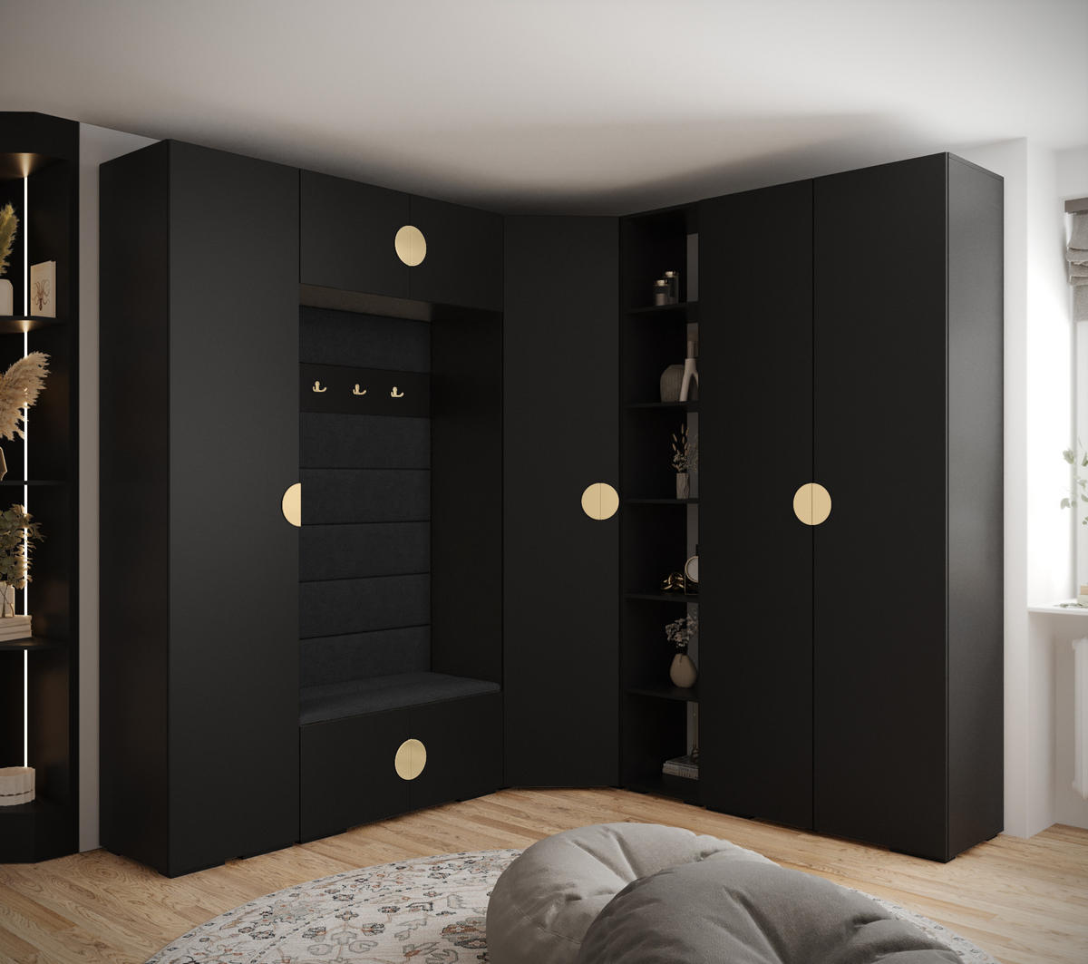 GARDEROBEN-SET 236,7/231,7/47 - Goldfarben/Schwarz, Holz/Kunststoff (181.7/236.7/47cm) - Abiks Möbel