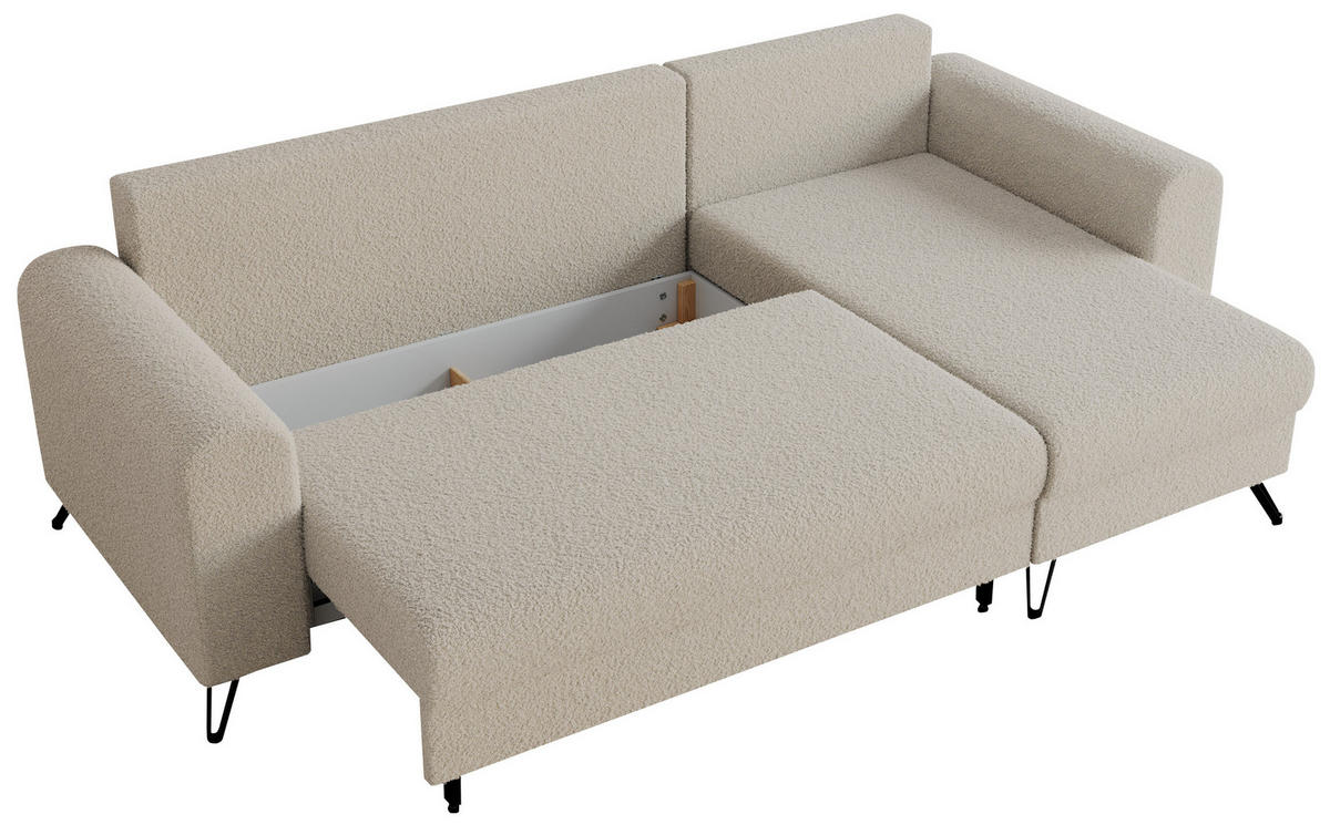 ECKSOFA Hugo Boucle Beige - Beige/Schwarz, Textil/Metall (242/140cm) - MKS