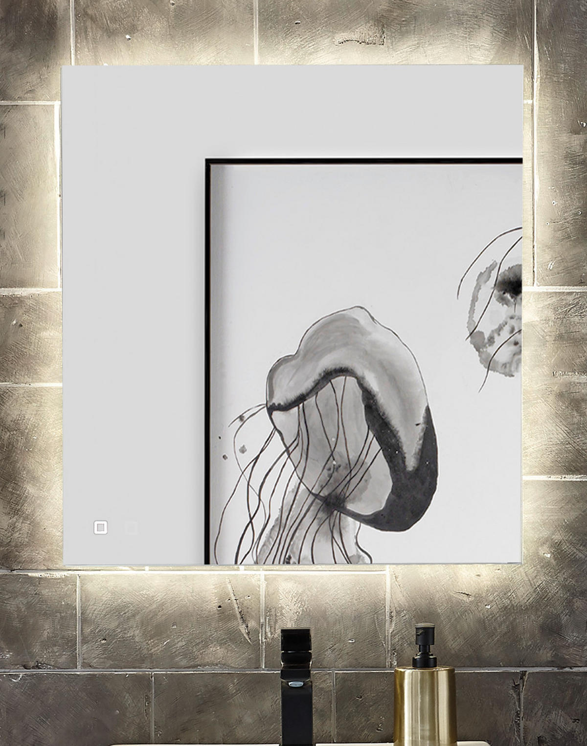 BADSPIEGEL mit LED Beleuchtung und Touchschalter 80 cm - Weiß, Glas (80/65/3cm) - Furn.Design