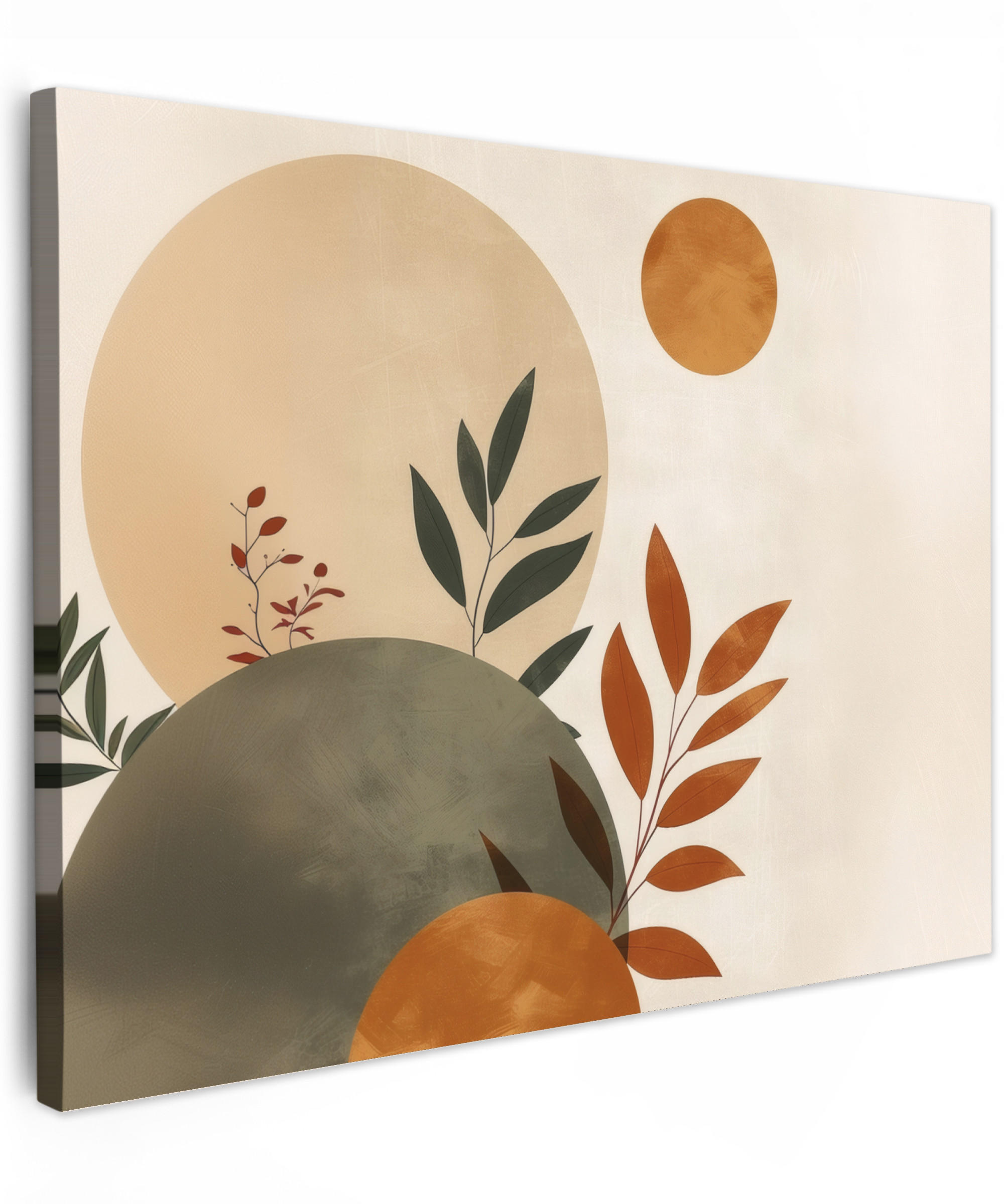 LEINWANDBILD Formen - Rund - Blätter - Beige Wandbilder 80x60 cm - Rostfarben, Textil (80/60cm) - MuchoWow