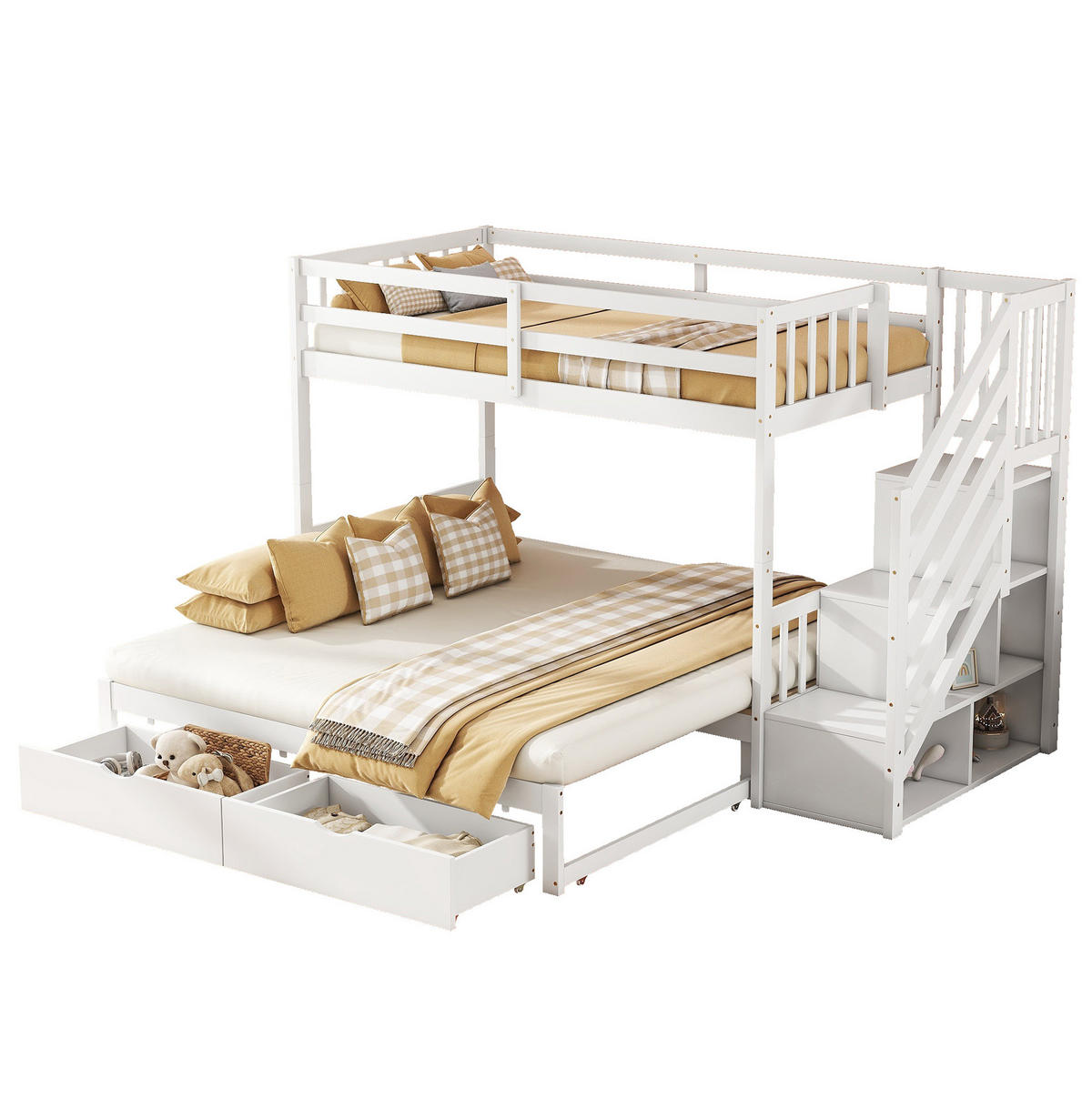 ETAGENBETT 90/200 cm aus Kiefernholz und MDF mit Ausziehbett und 2 Schubladen Weiß - Weiß, Holz (90/200cm) - Modenvie