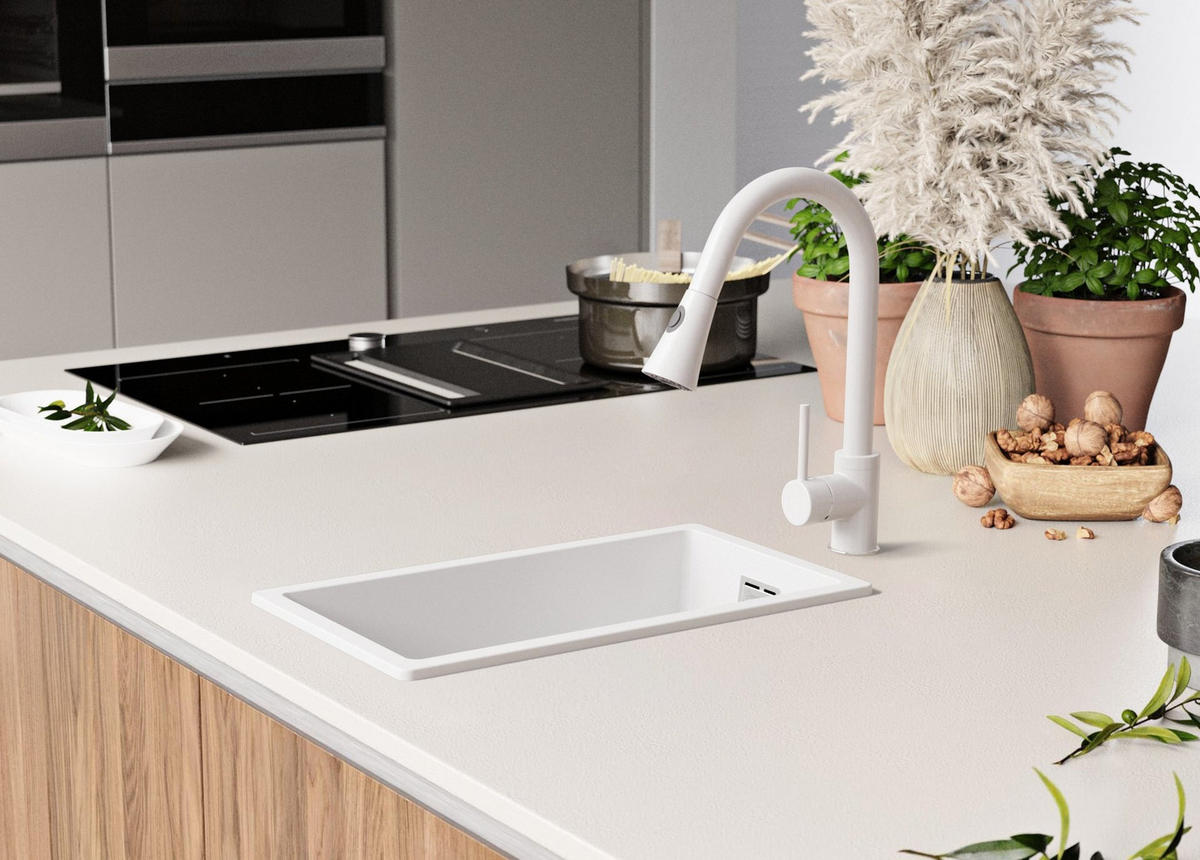 SPÜLBECKEN London Slim, 2-er set Alles Weiß 26/47 cm 1 Becken + Ablauf-Set ab 30er Unterschrank - Weiß, Kunststoff (26/20/47cm) - Primagran