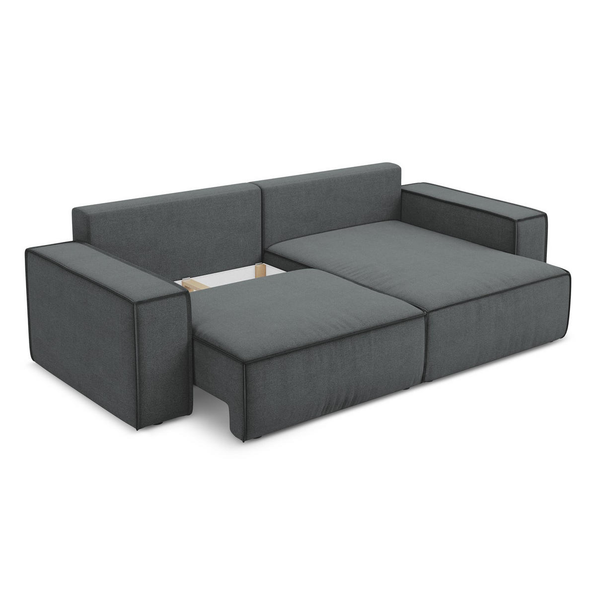 ECKSOFA mit Schlaffunktion Strukturstoff Stoff Grau - Schwarz/Grau, Kunststoff/Textil (257/148cm) - LaMiaSofa
