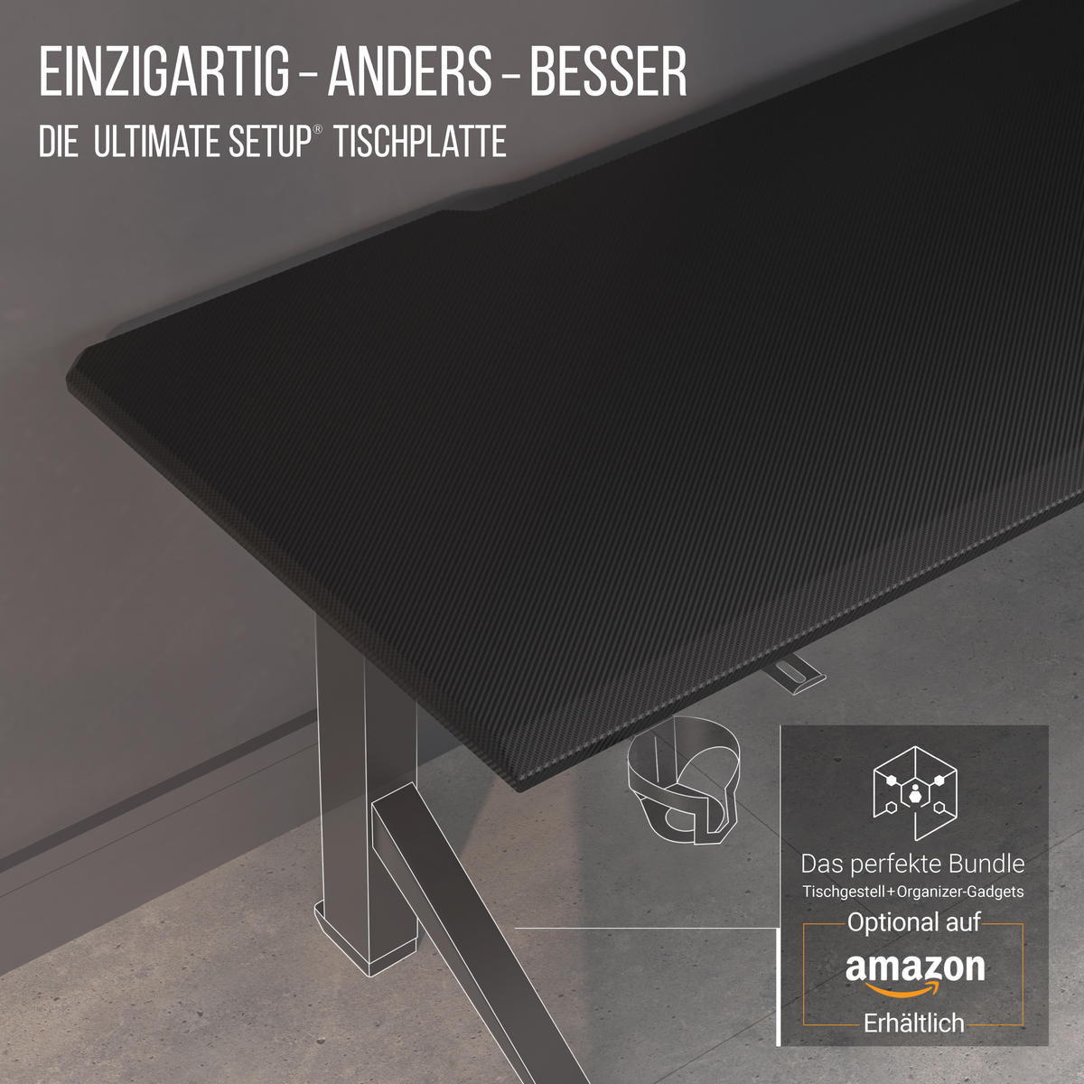 TISCHPLATTE 180x80, Schreibtischplatte 180x80 cm - Outline, Carbon-Optik - Anthrazit, Holzwerkstoff (180/80/2.5cm) - Ultimate Setup