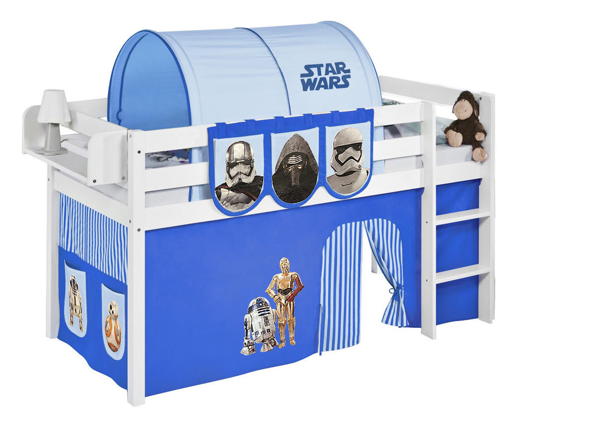 HOCHBETT JELLE mit Star Wars Vorhang - Kinderbett - Weiß, Holz - Lilokids