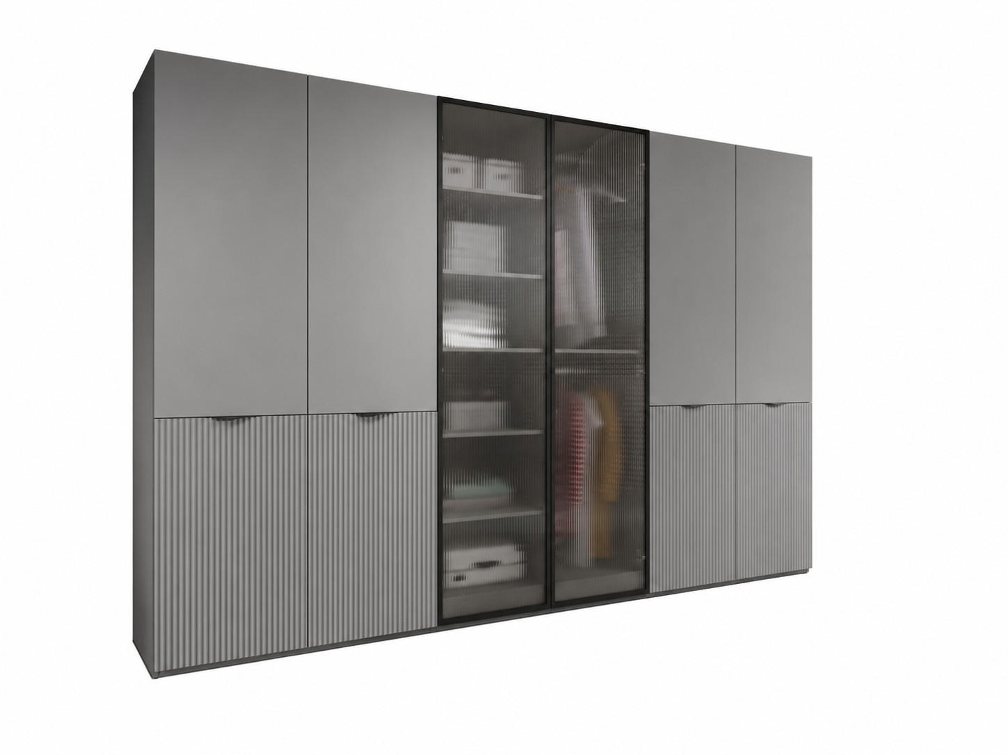DREHTÜRENSCHRANK ATELIO 303/200/51 cm Modern Kleiderschrank 6-türig Grau - Grau, Holzwerkstoff (303/200/51cm) - MASSENO