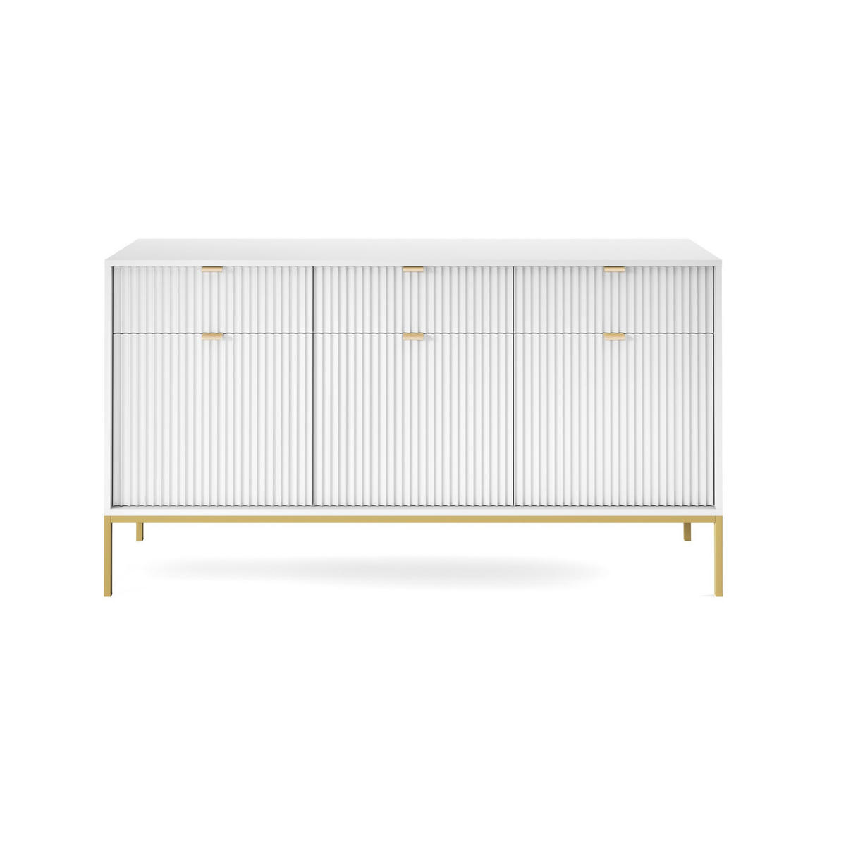 KOMMODE Nova Weiß, Golden Beine, Dreitürig - Goldfarben/Weiß, Holzwerkstoff/Metall (154/83/39cm) - Bettso