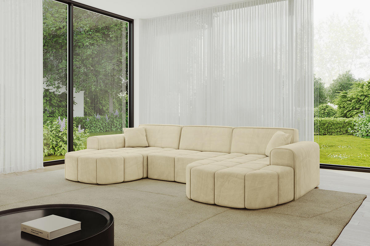 WOHNLANDSCHAFT LIVO-U1 - 315x173x79,5 cm Beige - Beige, Holzwerkstoff/Textil (315/79/173cm) - ALTDECOR