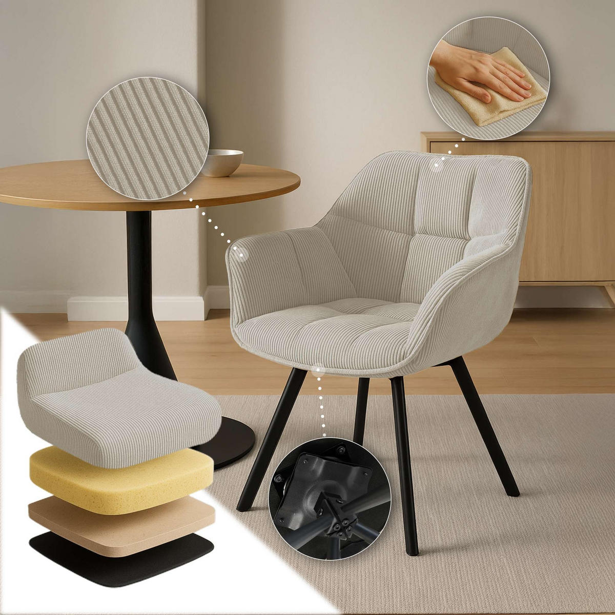 ESSZIMMERSTUHL Jordi 60x59x81 cm creme - Creme, Textil (60/81/59cm) - furnicato