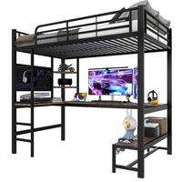 HOCHBETT 90/200 cm, Schwarz mit Schreibtisch, LED und USB-Typ-C-Buchse - Schwarz, Metall (90/200cm) - MIVRAY