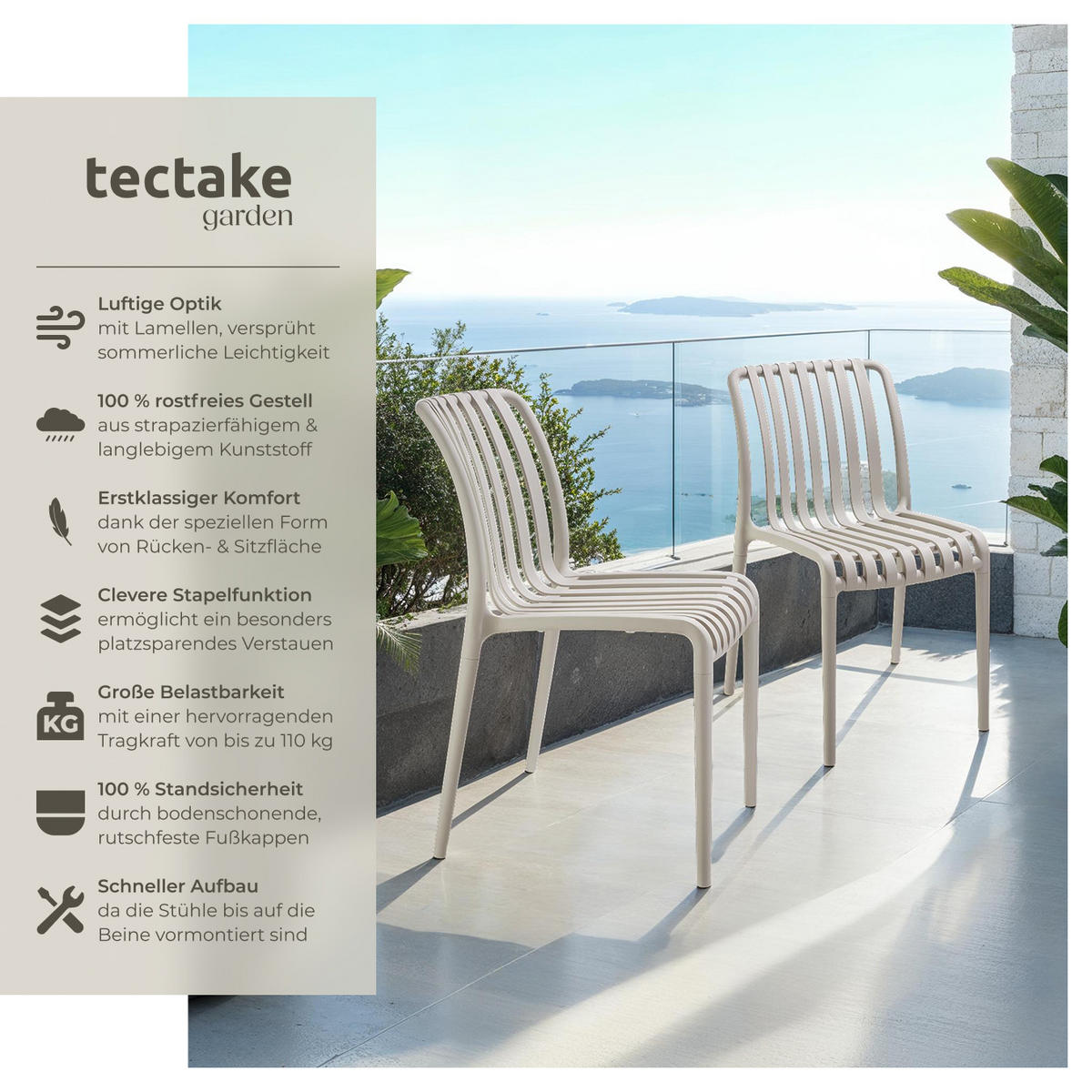 GARTENSTÜHLE Alcudia,47 x 58 x 80,5 cm, Belastbarkeit 110 kg,taupe - Taupe, Textil (47/80.5/58cm) - tectake