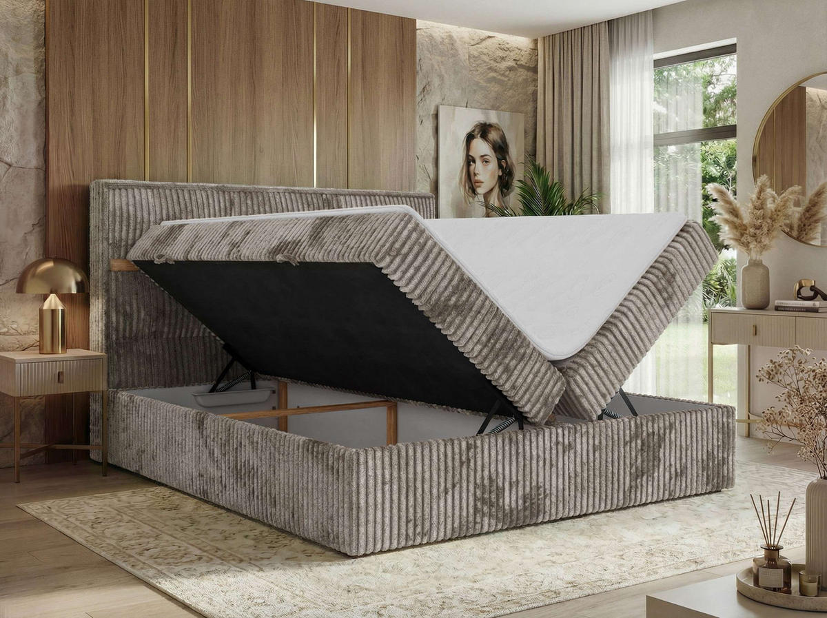 POSTEL BOXSPRING ORVO 160/200 - Světle hnědá Manšestr - Topper Visco - H3 - černá/světle hnědá, textil/plast (160/200cm) - MKS