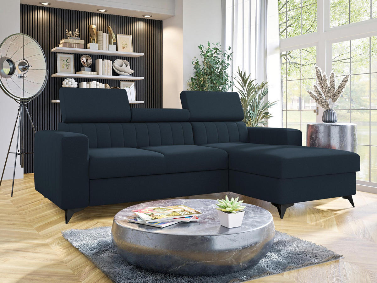 ECKSOFA Milano, Seite: Rechts 2R+LC - Schwarz/Dunkelblau, Holz/Textil (236/172cm) - MIRJAN24