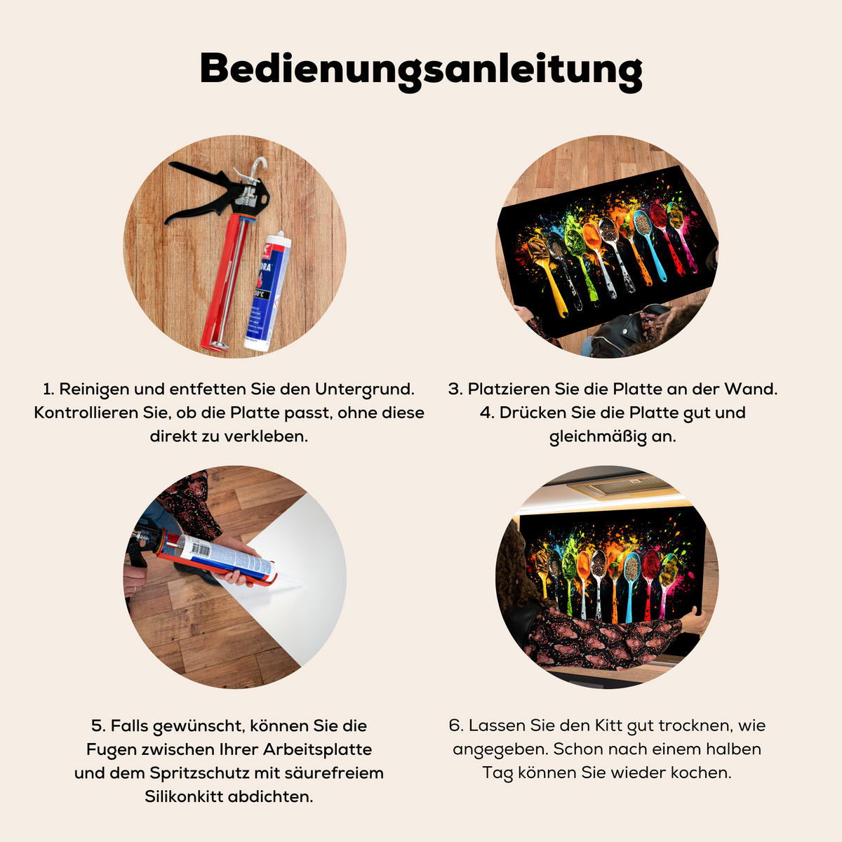 SPRITZSCHUTZ KÜCHE Löffel - Gewürze - Modern - Graffiti - Farbe - Farbenfroh 80x55 cm - Multicolor, Metall (80/0.3/55cm) - MuchoWow