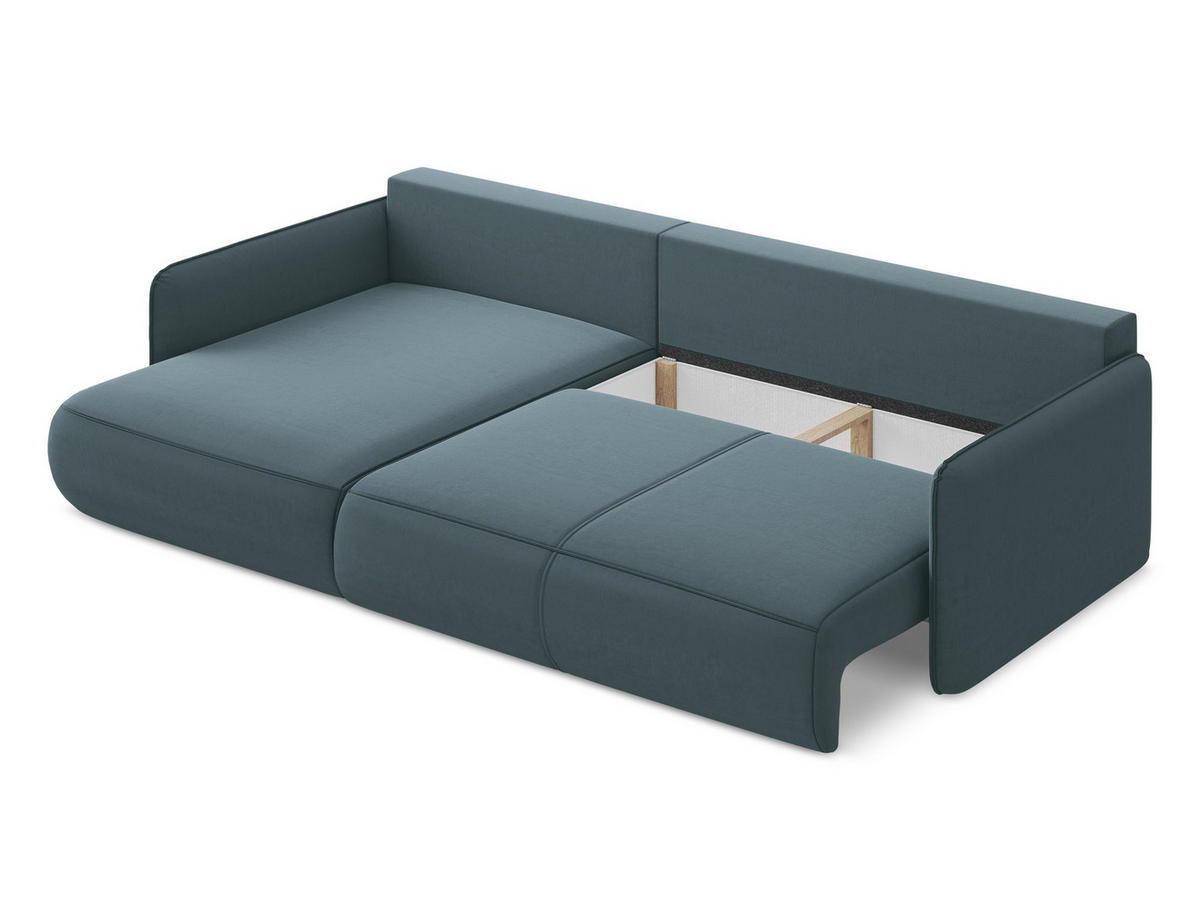 ECKSOFA mit Schlaffunktion Samt Stoff Blau - Blau/Petrol, Kunststoff/Textil (148/240cm) - Makamii