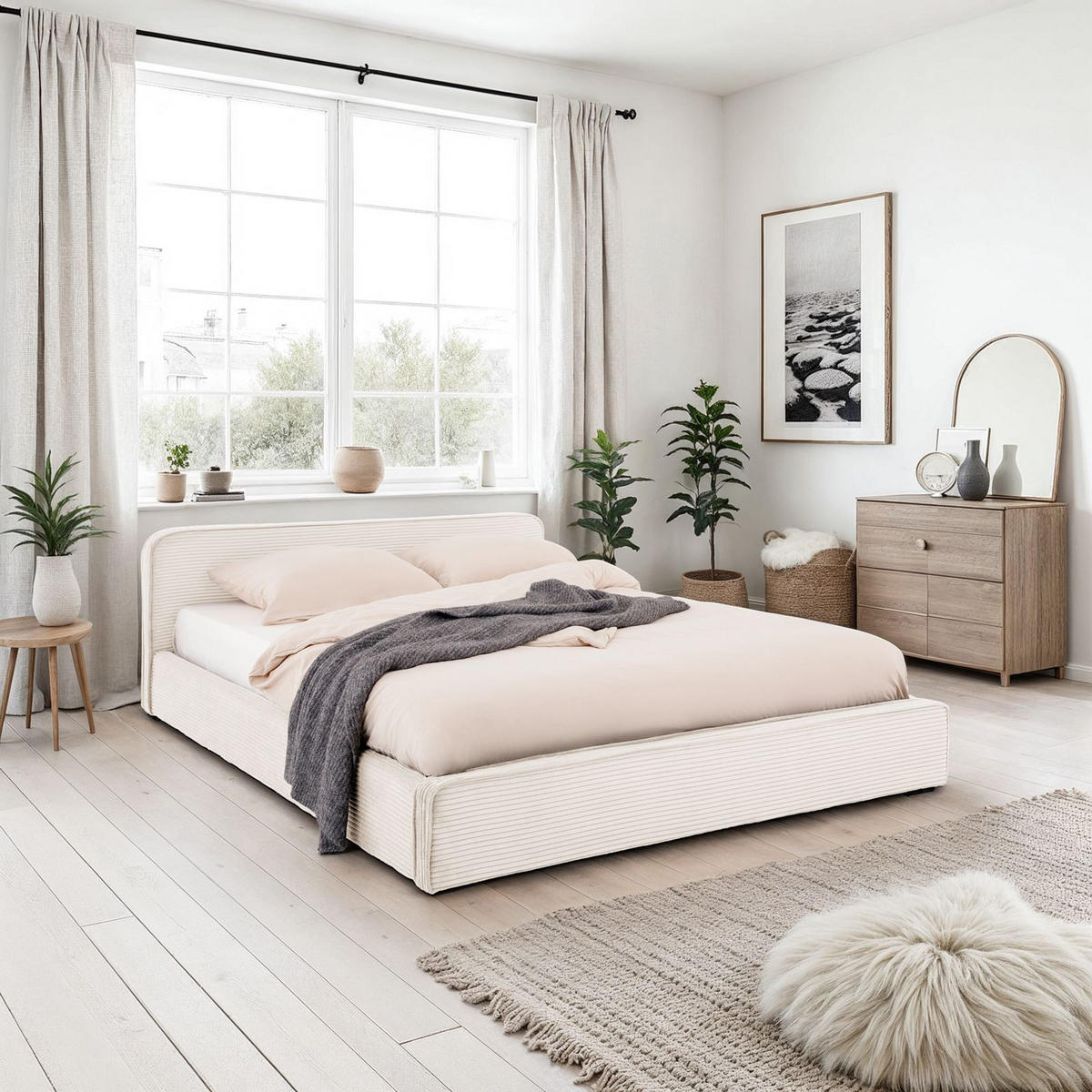 POLSTERBETT CURSIO 140x200 cm cremeweiß - Creme, Textil (140/200cm) - IDIMEX