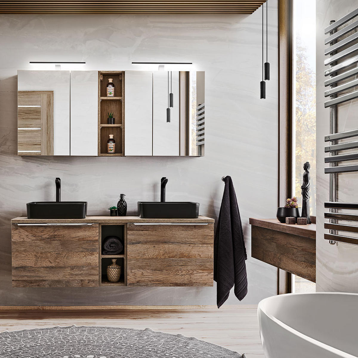 BADMÖBEL-SET 9-TLG. Puebla-56 - Braun, Holzwerkstoff (140/200/46cm) - Lomado