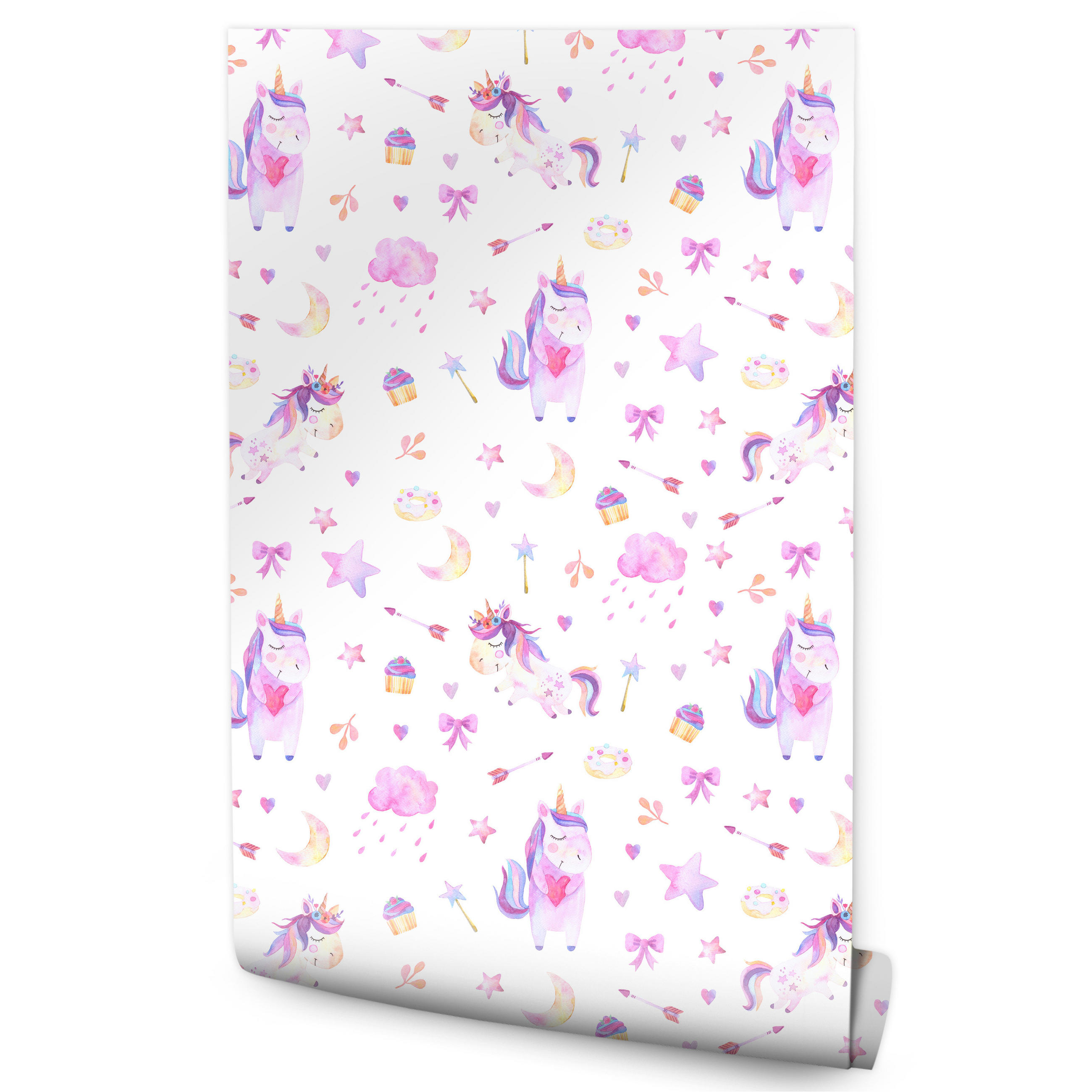 VLIESTAPETE Einhörner, Wolken und Sterne – Rosa, Lila, Weiß – 50x1000 cm - Lila/Rosa, Papier (50/1000cm) - Muralo