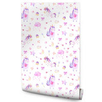 VLIESTAPETE Einhörner, Wolken und Sterne – Rosa, Lila, Weiß – 50x1000 cm - Lila/Rosa, Papier (50/1000cm) - Muralo