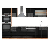 KÜCHENZEILE R-Line Schwarz Hochglanz/Goldkraft Eiche 300 cm AP Marmor - Honigeiche/Schwarz Hochglanz, Holzwerkstoff (300/81.6/60cm) - Vicco