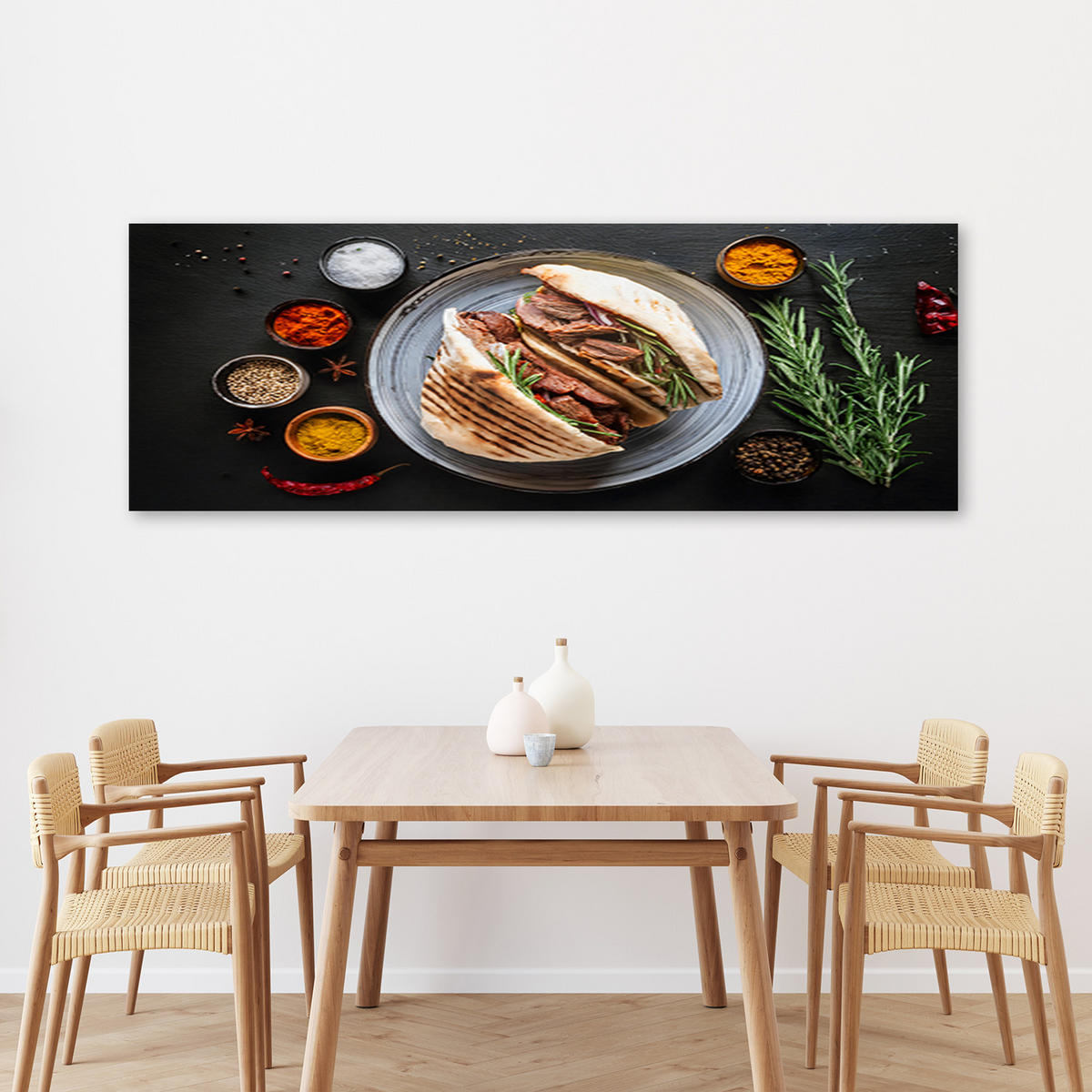 WANDBILD kebab kebap gewürze essen für die küche - Multicolor, Textil (90/30cm) - Feeby
