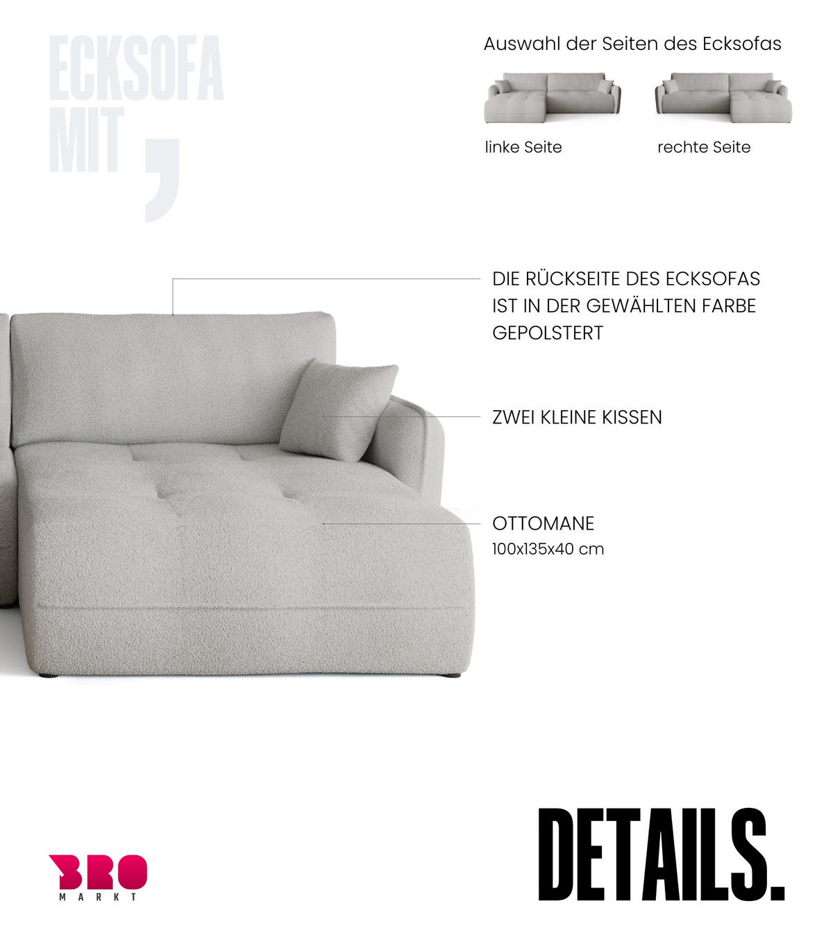 ECKSOFA CLAUDIO mit Schlaffunktion Grau - Grau, Textil (263/150cm) - Bromarkt