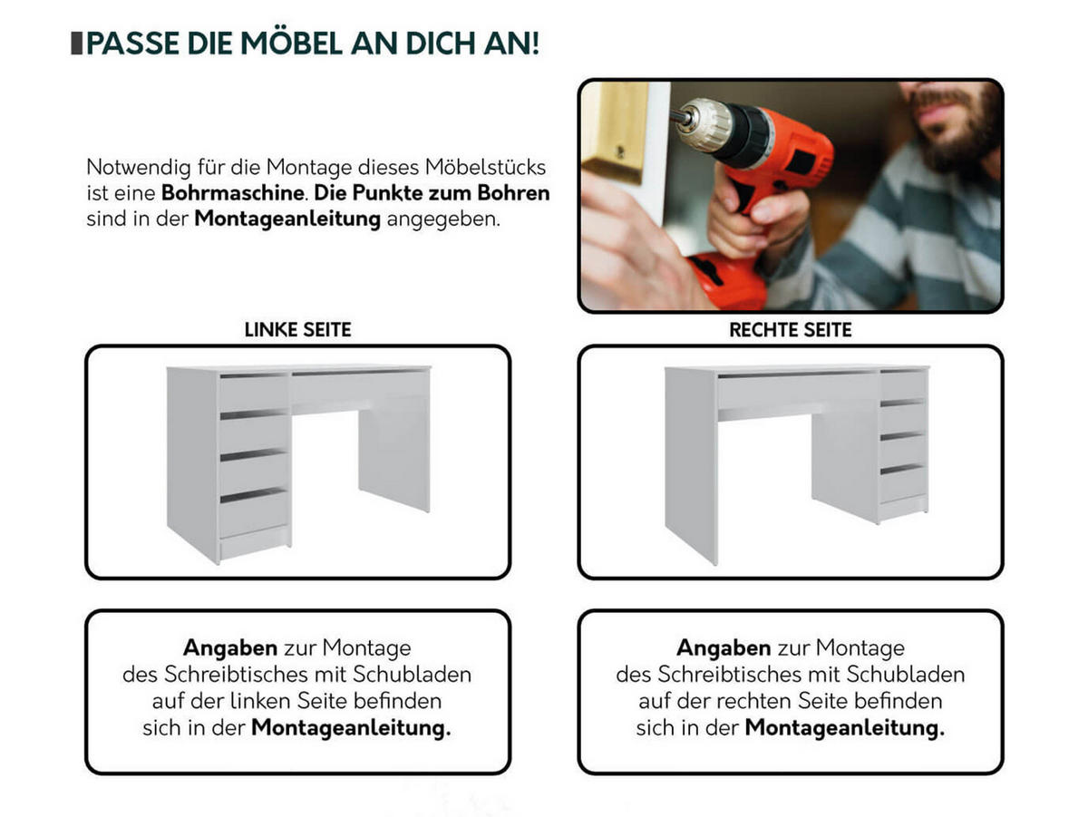 SCHREIBTISCH Ada - Weiß, Holzwerkstoff (55/120/76cm) - MIRJAN24