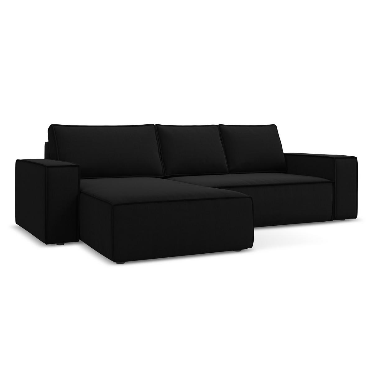 ECKSOFA mit Schlaffunktion Samt Stoff Schwarz - Schwarz, Kunststoff/Textil (185/290cm) - LaMiaSofa