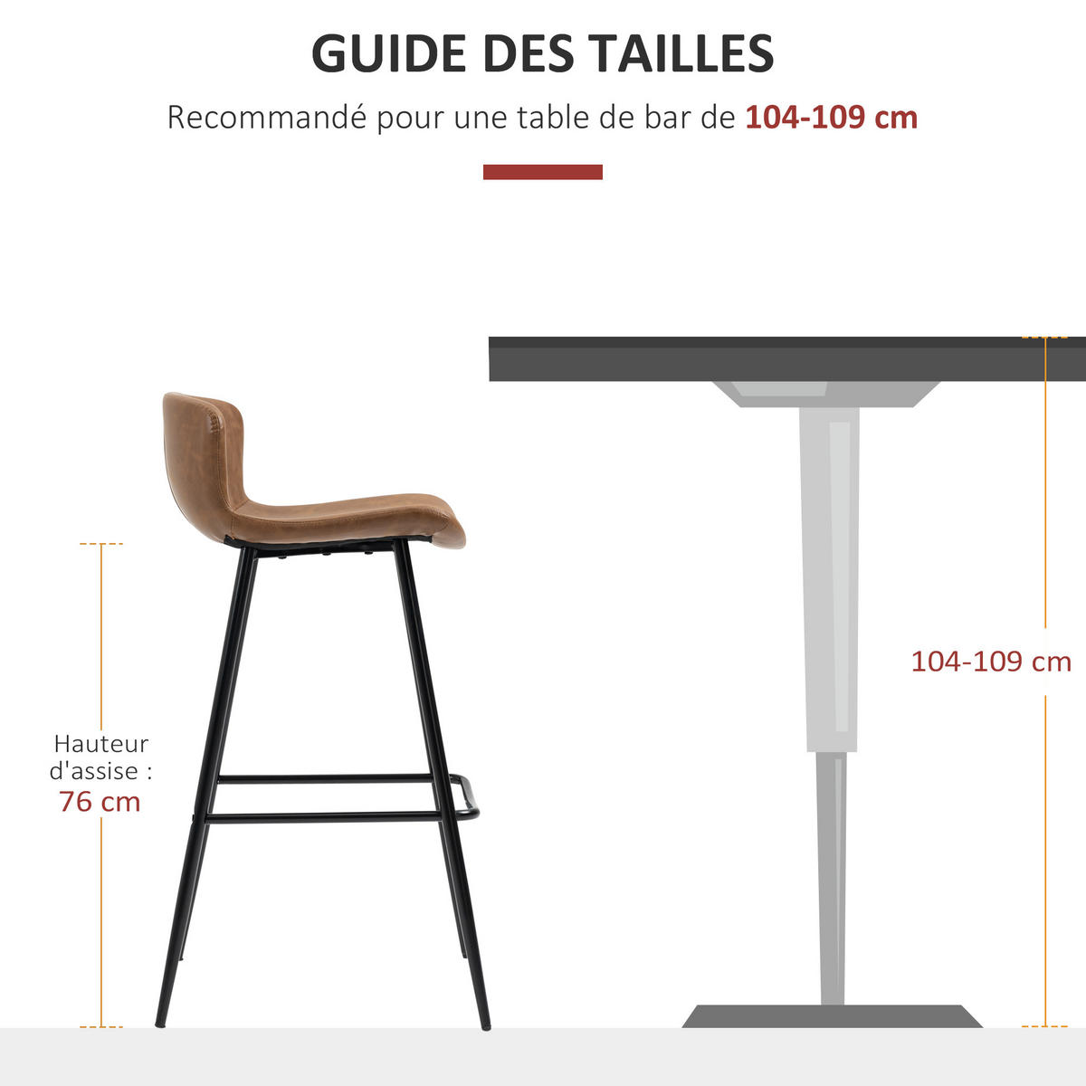 BARHOCKER 2er-Set DE-14720 76 cm Sitzhöhe mit Rückenlehne Braun - Braun, Metall (49/94.6/45cm) - ComfortXL