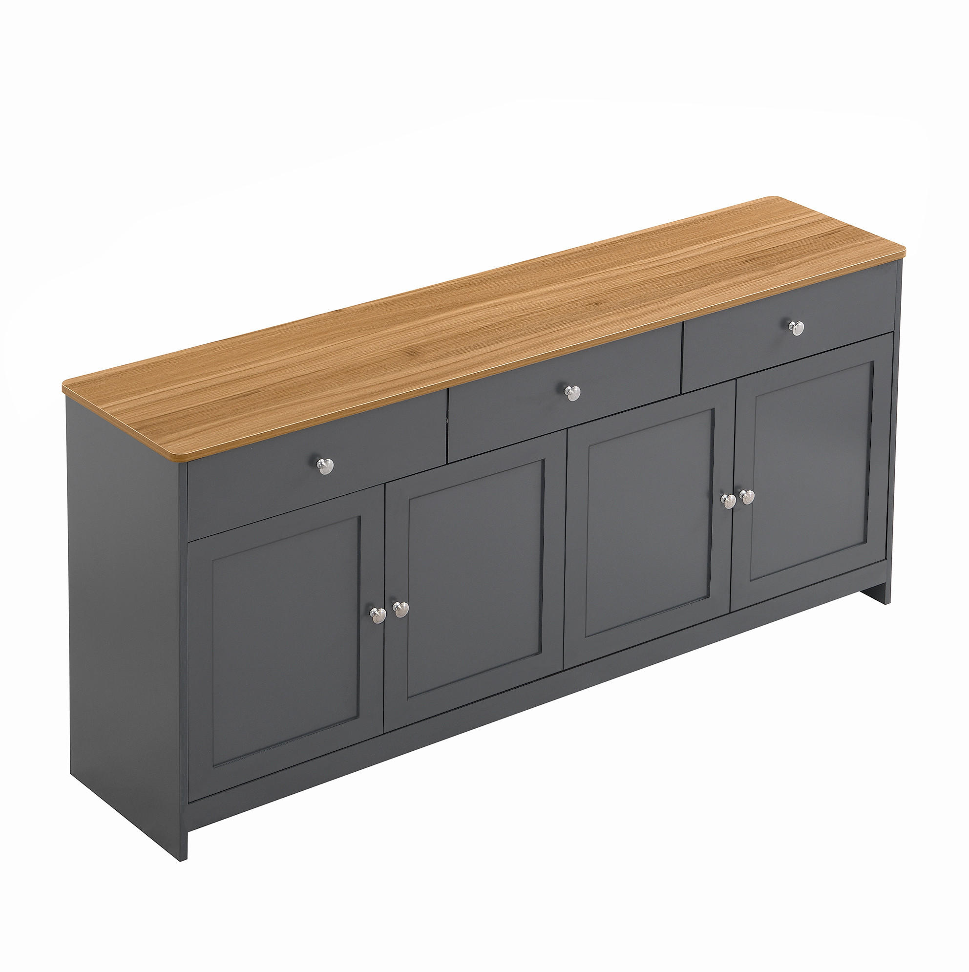 Modfu PŘÍBORNÍK z MDF 160x75x37 cm černo-šedý a v dekoru dřeva se 3 zásuvkami, 4 dvířky a nastavitelnými policemi