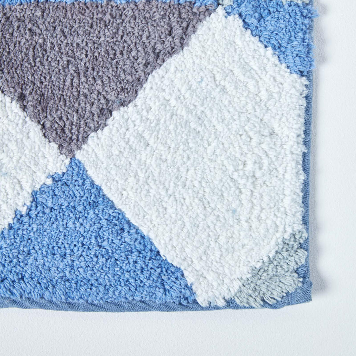 BADEMATTE 50/80 cm Rautenmuster, Baumwolle - Blau, Textil (50/80cm) - Homescapes