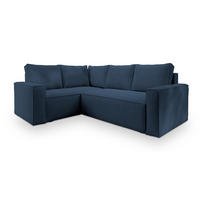 ECKSOFA ESTANO L-S Blau Kordstoff mit Schlaffunktion - Blau, Holz (230/158cm) - MASSENO