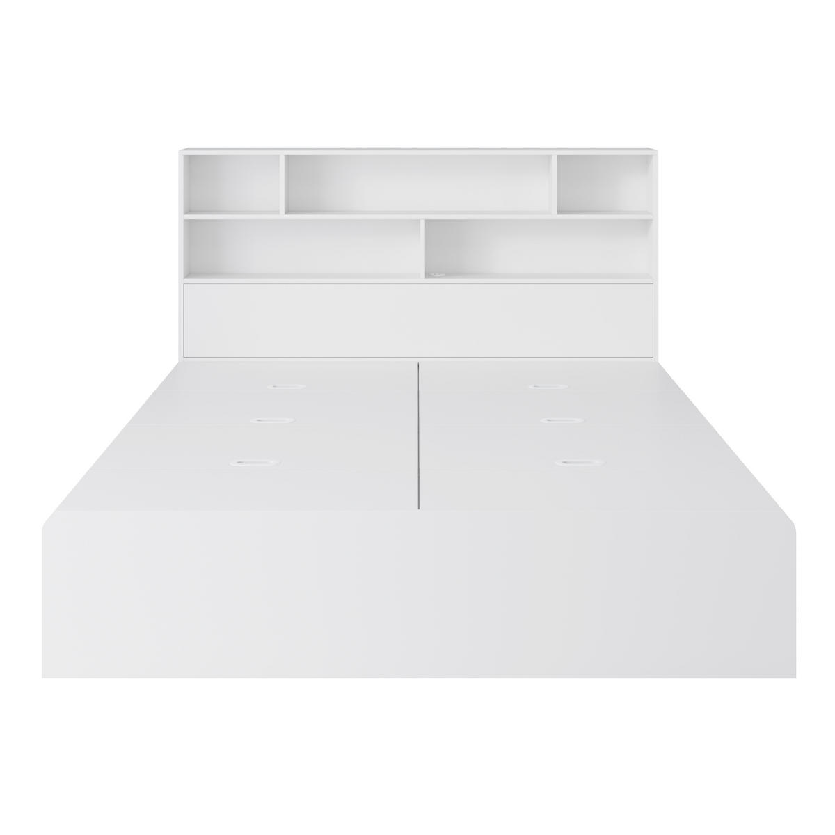 BETT 140/200 cm Weiß mit USB-Anschlüssen und großem Stauraum - Weiß, Holzwerkstoff (140/200cm) - OKWISH