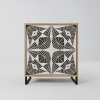SIDEBOARD MONOCHROME NEXUS, Eichefarben, 57,5x42x67,5 cm, Schwarze Metall-Rahmenfüße - Eichefarben/Multicolor, Holzwerkstoff/Metall (57.5/67.5/42cm) - SpaceRebels