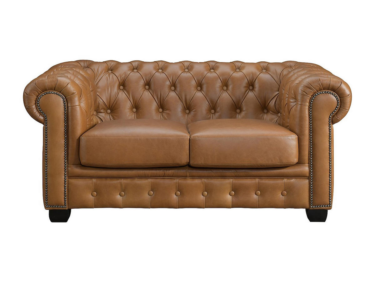 CHESTERFIELD Ledersofa 2-Sitzer - Büffelleder - Karamellbraun - BRENTON - Braun, Leder (96/73/160cm) - Vente-Unique