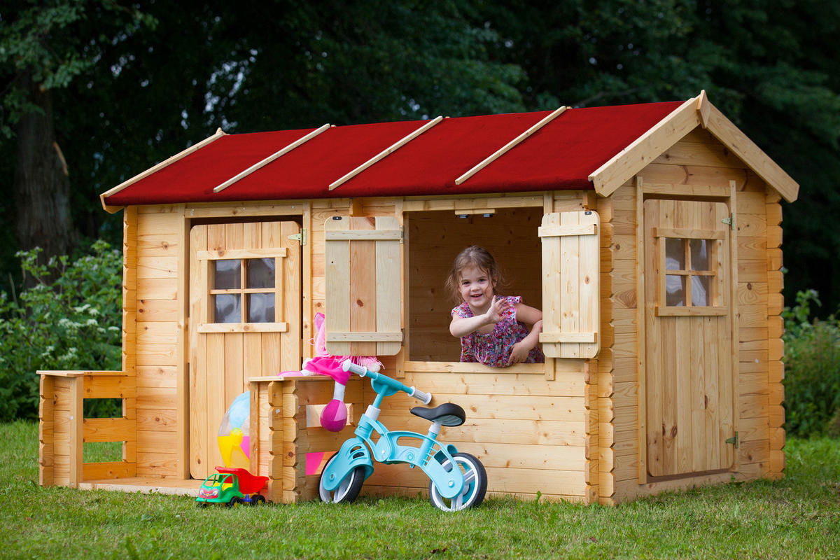 KINDERSPIELHAUS aus Holz - B178xL241xH151 cm/2,63m2 - M503 - Beige, Holz (241/151/146cm) - Timbela