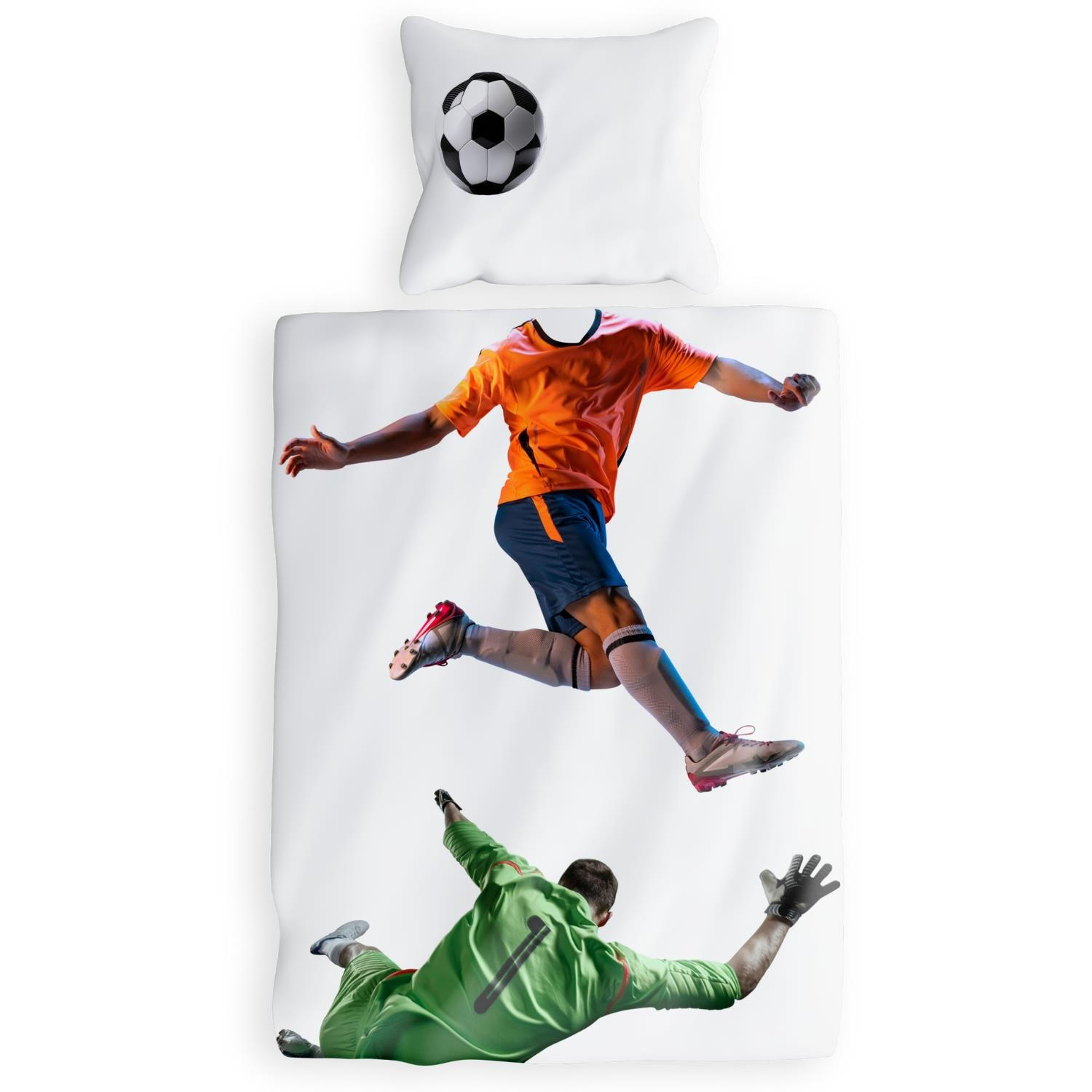 KINDERBETTWÄSCHE 135x200 Fussball aus 100% Baumwolle - Dein Gesicht vervollständigt das Design der Kinder Bettwäsche - Weiß, Textil (135/200cm) - Carpe Sonno