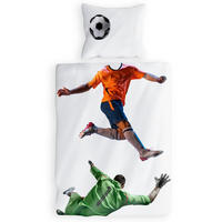 KINDERBETTWÄSCHE 135x200 Fussball aus 100% Baumwolle - Dein Gesicht vervollständigt das Design der Kinder Bettwäsche - Weiß, Textil (135/200cm) - Carpe Sonno