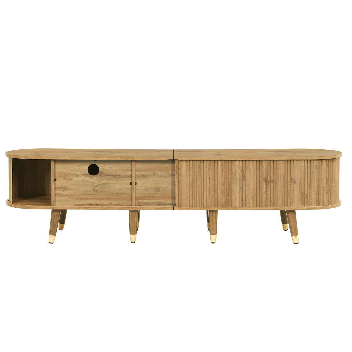 TV-ELEMENT175X38X45CM MDF SchiebetürenHolzoptik mit Kabelmanagement - Naturfarben, Holz (45.72/17.15/118cm) - Raelunyi