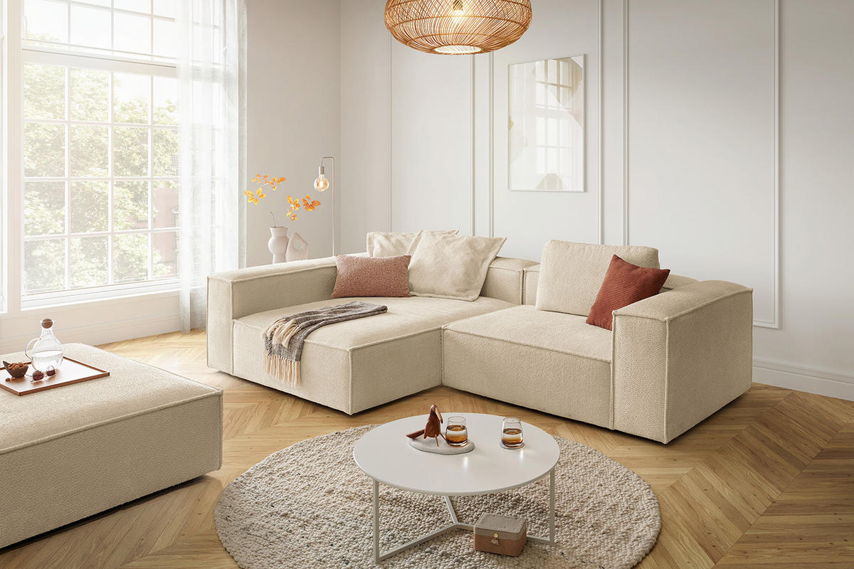 ECKSOFA CARMO Beige Flachgewebe - Beige/Schwarz, Kunststoff/Textil (306/191cm) - KAWOLA