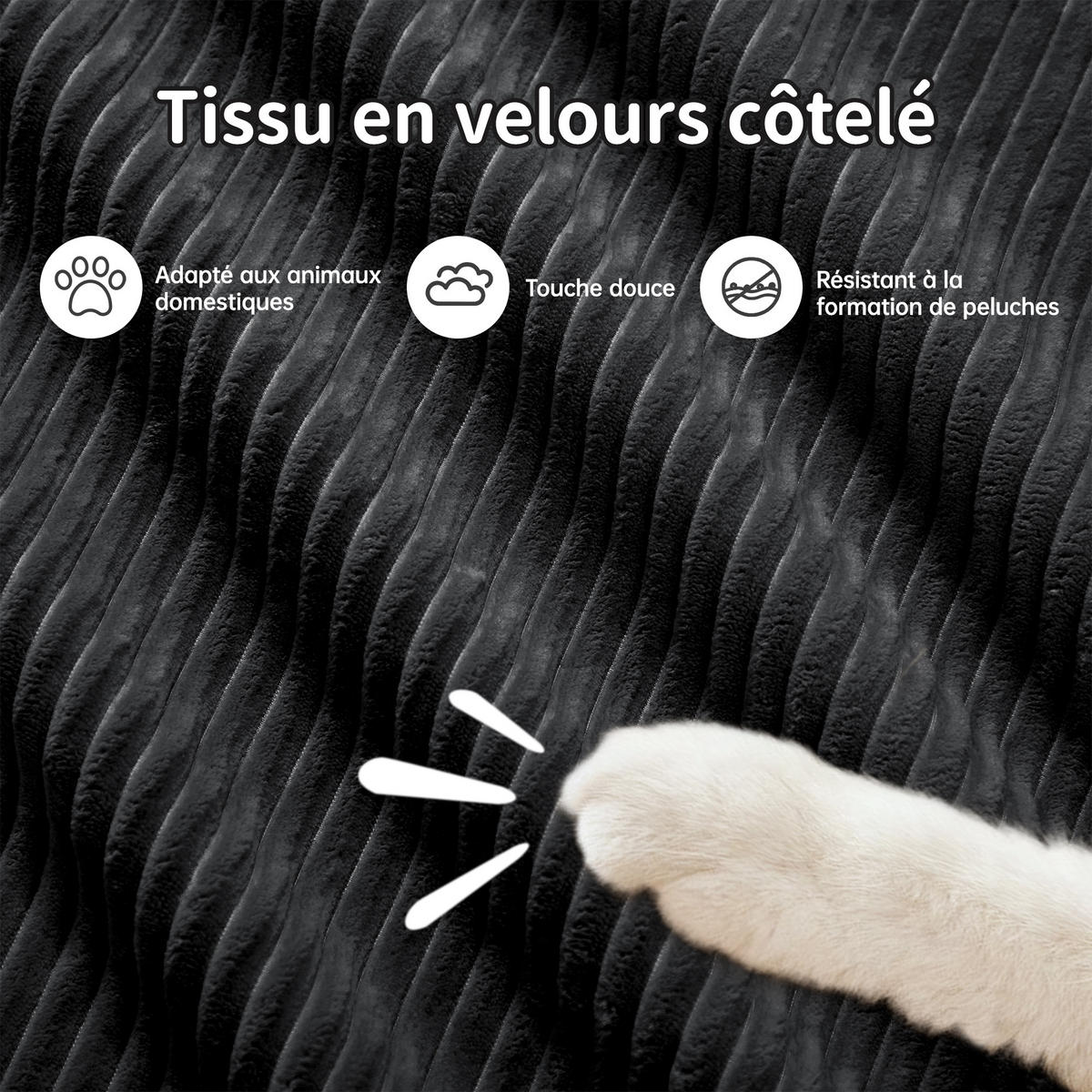 SOFA Modulares 4-Sitzer, mit Armlehnen, Cord, Schwarz - Schwarz, Textil (103/70/388cm) - Meubles Cosy