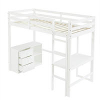 HOCHBETT 90/200 cm DE-02314, in Weiß, mit Schreibtisch, Schubladenschrank, Regal und Leiter - Weiß, Holz/Holzwerkstoff (90/200cm) - ComfortXL