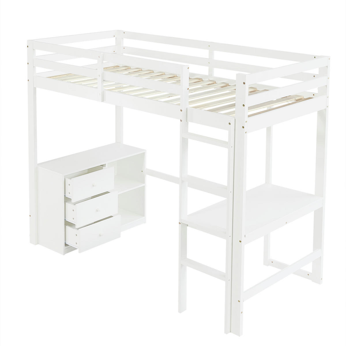 HOCHBETT mit Schreibtisch 90x200 cm Weiß mit Schrank und Regal - Weiß, Holz (90/200cm) - Meubliv