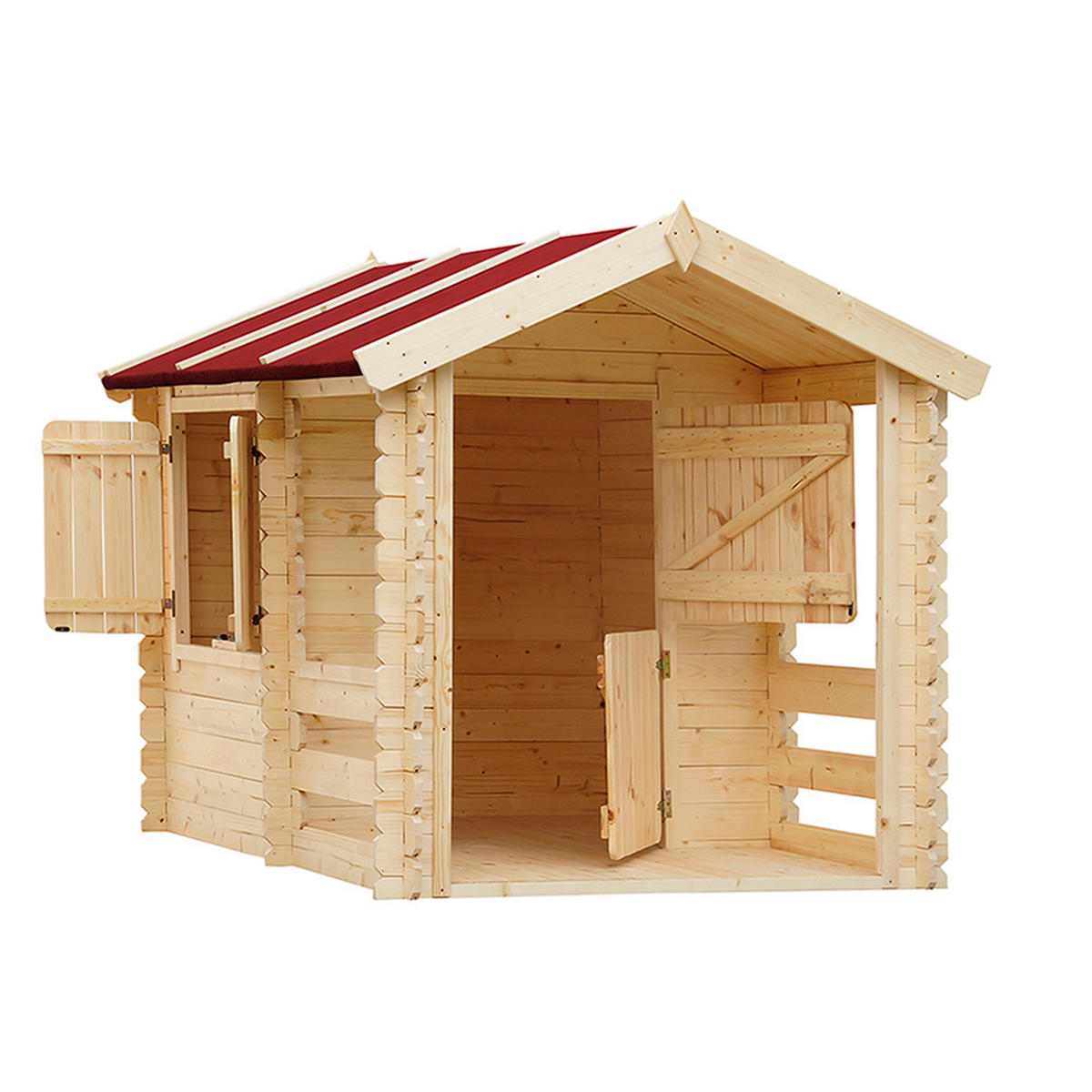 KINDERSPIELHAUS aus Holz - B146xL181xH145 cm/1,1m2 - M501 - Beige, Holz (146/145/182cm) - Timbela