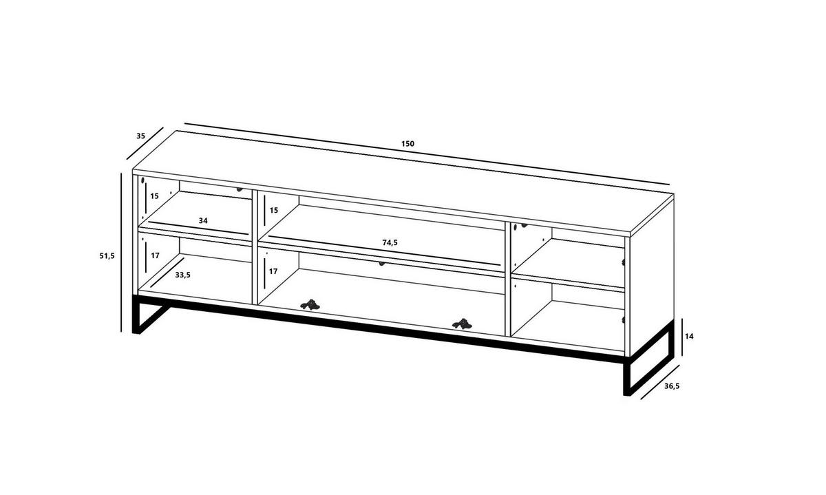 TV-SCHRANK Elpis2 Weiß Matt mit Metallrahmen Glamour 150 cm - Schwarz/Weiß, Holzwerkstoff/Metall (150/51.5/36.5cm) - Meble Lindner