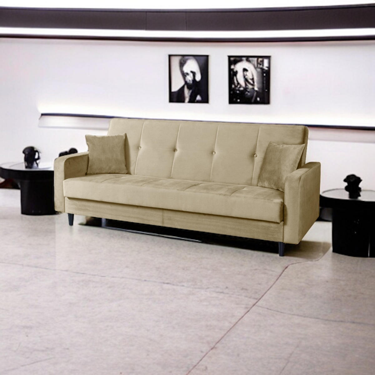 SOFA Luna 213cm im skandinavisches Stil, mit Schlaffunktion und Bettkasten, beige - Beige, Kunststoff (213/92/94cm) - Margaret Hadas24