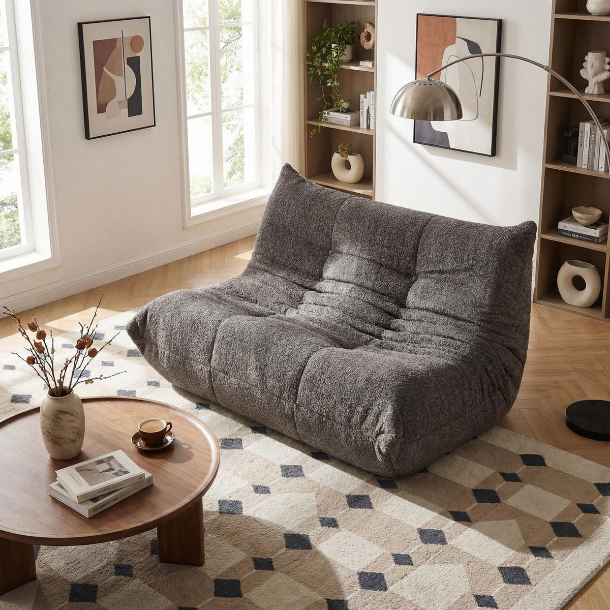 SITZSACK 2-Sitzer Ergonomischer aus Chenille & Memory-Schaum, Montagefrei - Grau, Textil (127/83/99cm) - Urban Meuble