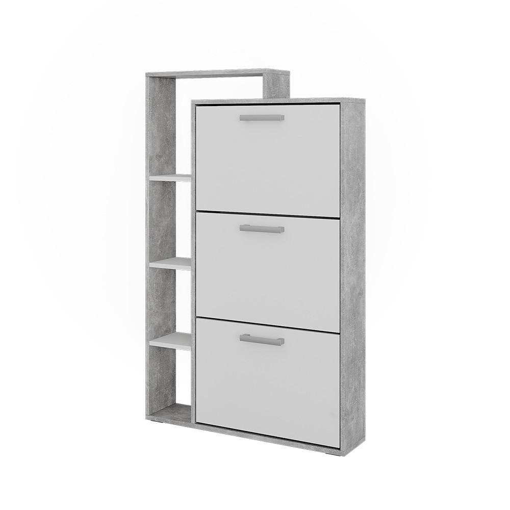 SCHUHKIPPER Orlando Weiß/Beton 80 x 128.3 cm mit 3 Klappfächern - Weiß/Grau, Holzwerkstoff (80/128.3/18.2cm) - Vicco