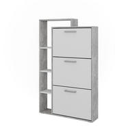 SCHUHKIPPER Orlando Weiß/Beton 80 x 128.3 cm mit 3 Klappfächern - Weiß/Grau, Holzwerkstoff (80/128.3/18.2cm) - Vicco